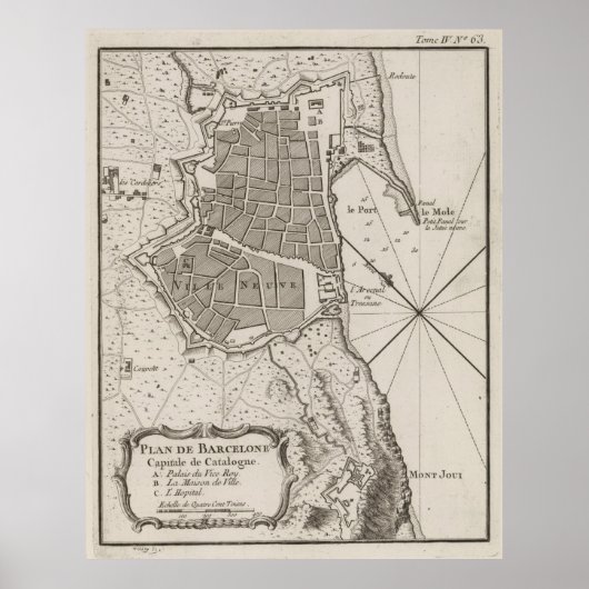 ヴィンテージバルセロナの地図(1764) ポスター (正面)