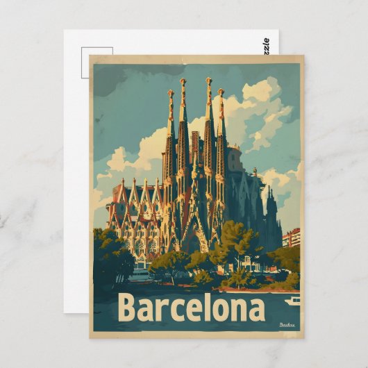 ヴィンテージバルセロナサグラダファミリア ポストカード (正面/裏面)