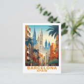 ヴィンテージバルセロナヴィンテージトラベルイラストレーション ポストカード (スタンド正面)