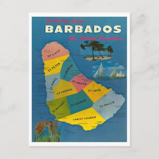 ヴィンテージバルバドスの地図 ポストカード (正面)