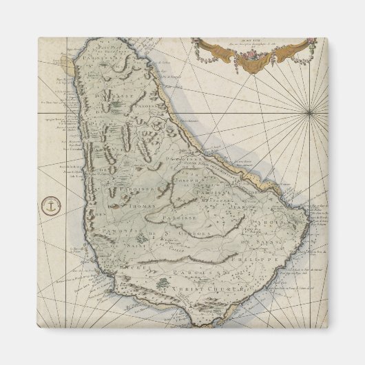 ヴィンテージバルバドスの地図（1758年） マグネット (正面)