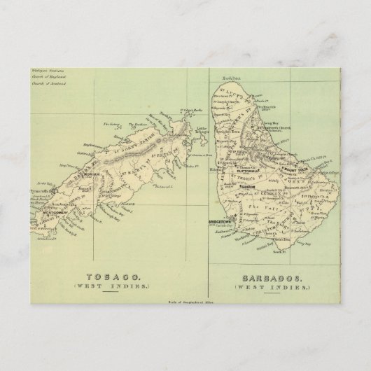 ヴィンテージバルバドス・トバゴの地図(1853年) ポストカード (正面)