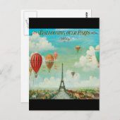 ヴィンテージバルーニング・オーバー・パリ旅行はがき ポストカード (正面/裏面)