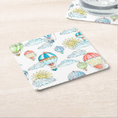 ヴィンテージバルーンお洒落：シームレスな水色。 スクエアペーパーコースター (アングル)