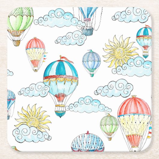 ヴィンテージバルーンお洒落：シームレスな水色。 スクエアペーパーコースター (正面)