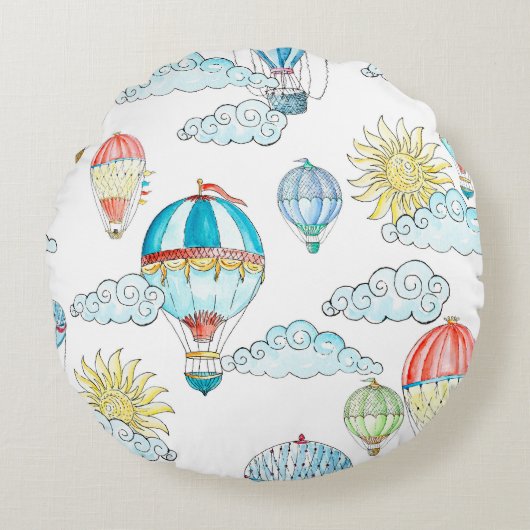 ヴィンテージバルーンお洒落：シームレスな水色。 ラウンドクッション (正面)
