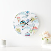 ヴィンテージバルーンお洒落：シームレスな水色。 ラージ壁時計 (ホーム)