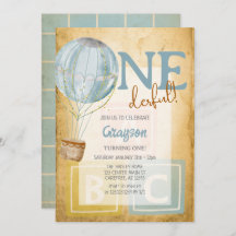 ヴィンテージバルーン1st誕生日招待状