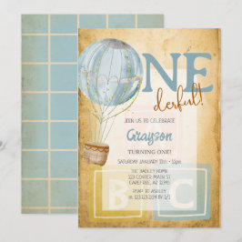 ヴィンテージバルーン1st誕生日招待状 招待状