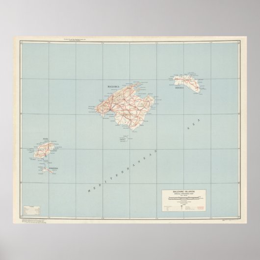 ヴィンテージバレアレス諸島の地図（1943年） ポスター (正面)