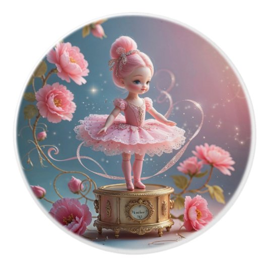 ヴィンテージバレエ人形オンミュージックボックス セラミックノブ (正面)