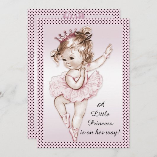ヴィンテージバレリエレガントナプリンセスベビーシャワー 招待状 (正面/裏面)