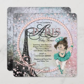 ヴィンテージバレリナパリベビーシャワー 招待状 (正面/裏面)