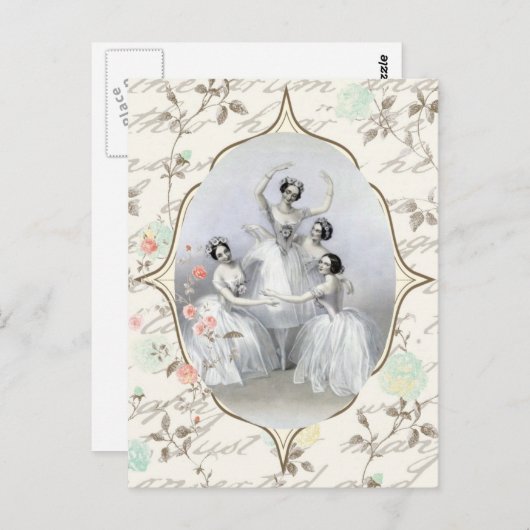 ヴィンテージバレリーナとタイポグラフィ ポストカード (正面/裏面)