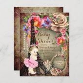 ヴィンテージバレリーナエッフェルタワーパリベビーシャワー 招待状 (正面/裏面)