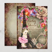 ヴィンテージバレリーナエッフェルタワーパリベビーシャワー 招待状 (正面/裏面)