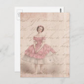 ヴィンテージバレリーナガールインザピンクツツ ポストカード (正面/裏面)