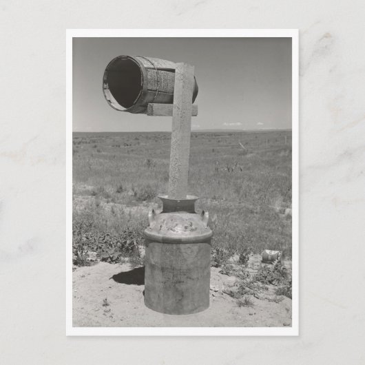 ヴィンテージバレルとバケツの農村部アイダホのメールボックス ポストカード (正面)