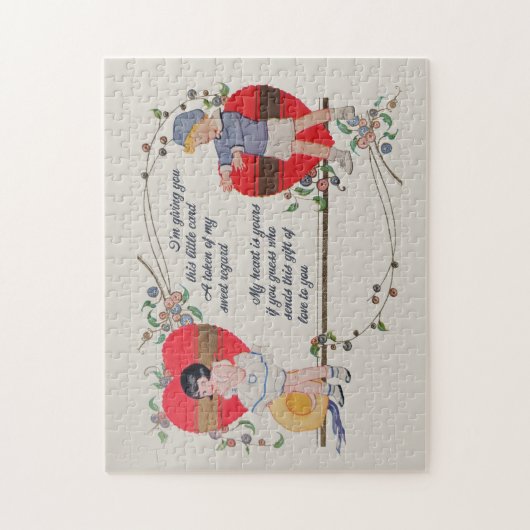 ヴィンテージバレンタインかわいいカラフルアールデコ ジグソーパズル (縦)