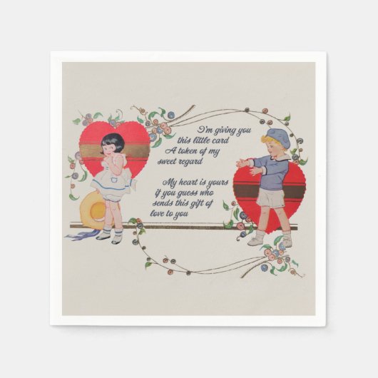 ヴィンテージバレンタインかわいいカラフルアールデコ スタンダードカクテルナプキン (正面)