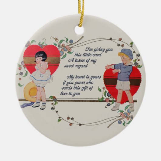 ヴィンテージバレンタインかわいいカラフルアールデコ セラミックオーナメント (正面)