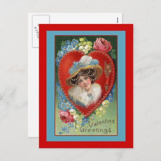 ヴィンテージバレンタインのグリーティングカード シーズンポストカード (正面/裏面)