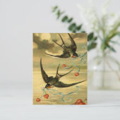 ヴィンテージバレンタインのツバメとハート シーズンポストカード (スタンド正面)