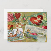 ヴィンテージバレンタインのデコパージュ,天使,花 シーズンポストカード (正面/裏面)