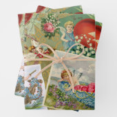 ヴィンテージバレンタインのデコパージュ，天使，花 ラッピングペーパーシート (インサイチュ)