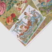 ヴィンテージバレンタインのデコパージュ，天使，花 薄葉紙 (詳細)