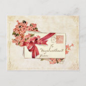 ヴィンテージバレンタインのラブレターと花 シーズンポストカード (正面)