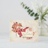 ヴィンテージバレンタインのラブレターと花 シーズンポストカード (スタンド正面)