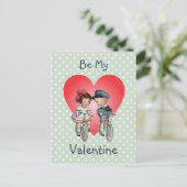 ヴィンテージバレンタインの子ども達をハートで自転車に シーズンポストカード (スタンド正面)