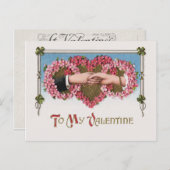 ヴィンテージバレンタインの手とフローラハート シーズンポストカード (正面/裏面)