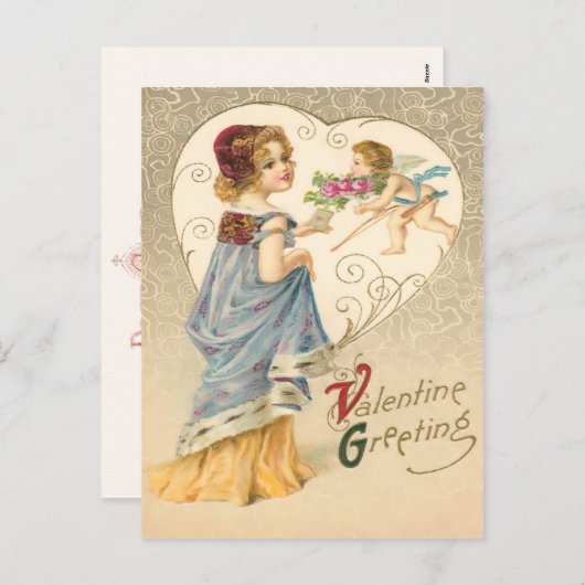 ヴィンテージバレンタインの挨拶はがき シーズンポストカード (正面/裏面)