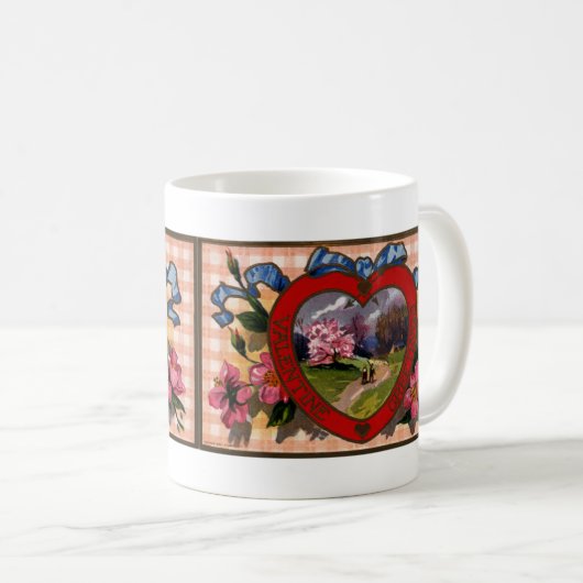 ヴィンテージバレンタインの挨拶ハートと花 コーヒーマグカップ (正面右)