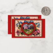 ヴィンテージバレンタインの挨拶ハートと花 ノートカード (正面/裏面インサイチュ)