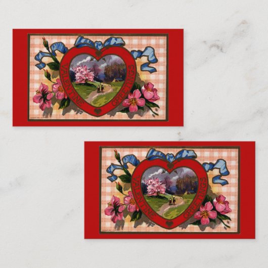 ヴィンテージバレンタインの挨拶ハートと花 ノートカード (正面/裏面)