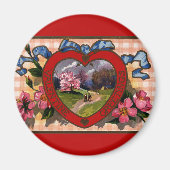 ヴィンテージバレンタインの挨拶ハートと花 マグネット (正面)