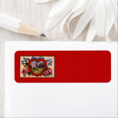 ヴィンテージバレンタインの挨拶ハートと花 ラベル (インサイチュ)