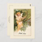 ヴィンテージバレンタインエンジェルとゴールデンハープ ポストカード (正面/裏面)