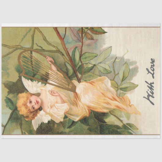 ヴィンテージバレンタインエンジェルとゴールデンハープ 薄葉紙 (正面)