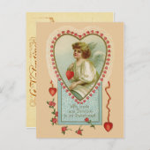ヴィンテージバレンタインエンジェルとハート シーズンポストカード (正面/裏面)