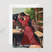 ヴィンテージバレンタインカップルキスをするカード シーズンポストカード (正面/裏面)