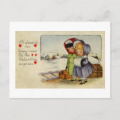 ヴィンテージバレンタインカード2人の女の子が電車を待っている シーズンポストカード (正面)