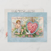 ヴィンテージバレンタインキューピッドとフローラハート シーズンポストカード (正面/裏面)