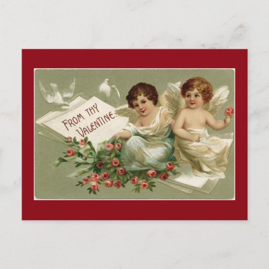 ヴィンテージバレンタインキューピッドアンドハト シーズンポストカード (正面)