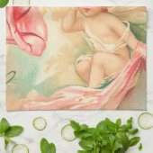 ヴィンテージバレンタインキューピッドエンジェル1 キッチンタオル (折り畳み)