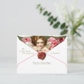 ヴィンテージバレンタインキューピッドピンクローズ ポストカード (スタンド正面)