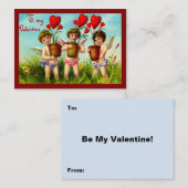 ヴィンテージバレンタインキューピッドホールディング赤いハート植物 ノートカード (正面/裏面)